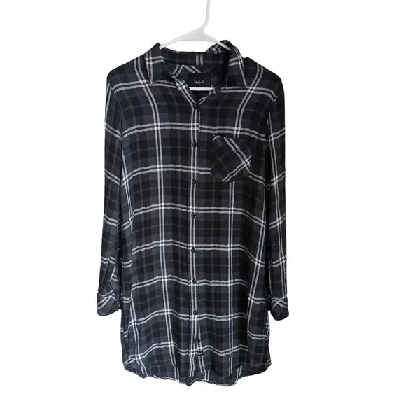 Rails Bianca Longsleeve Shirt Dress in Onyx Slate White size Small - Picture 3 of 8